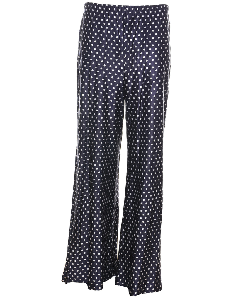 Polka Dot Print Navy & White Flared Trousers - W26 L31