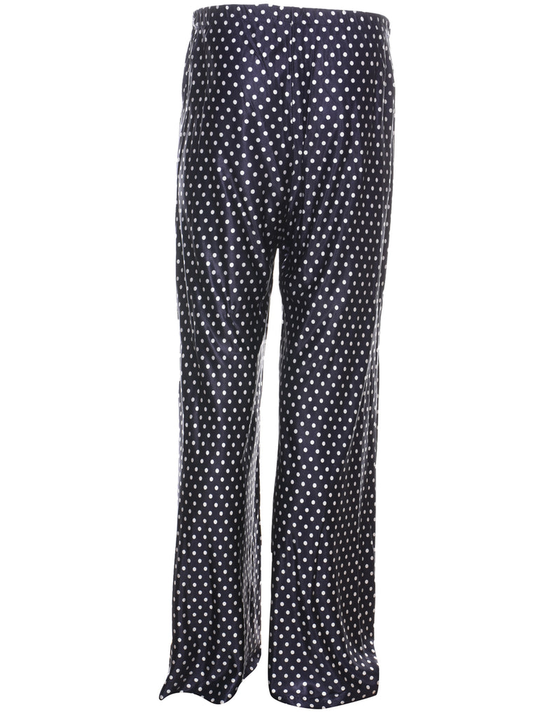 Polka Dot Print Navy & White Flared Trousers - W26 L31