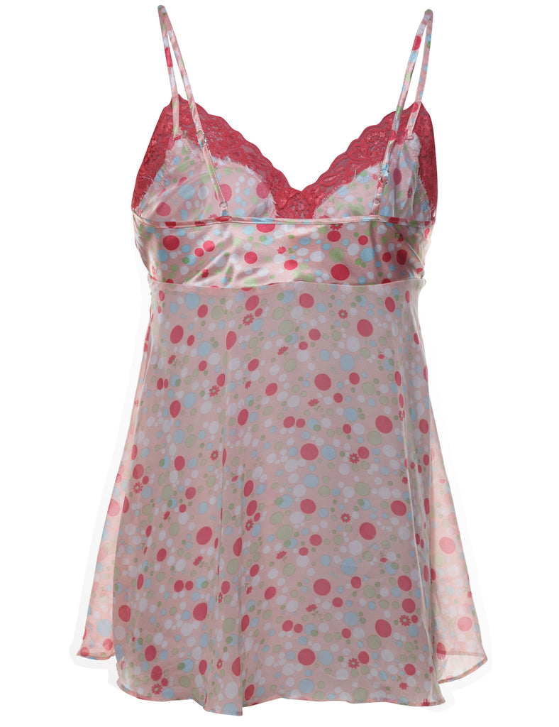 Polka Dot Print Pink & Green Strappy Babydoll - M