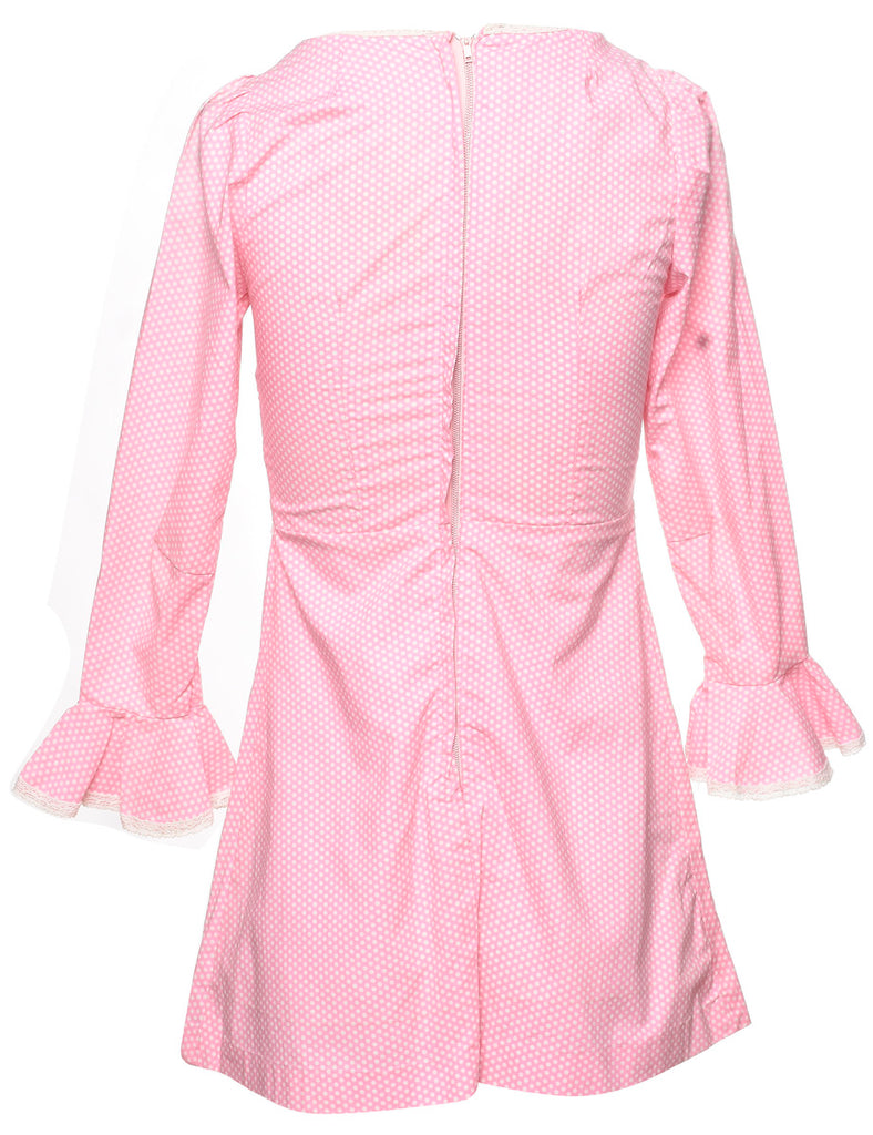 Polka Dot Print Pink & White 1960s Mini Dress - XS