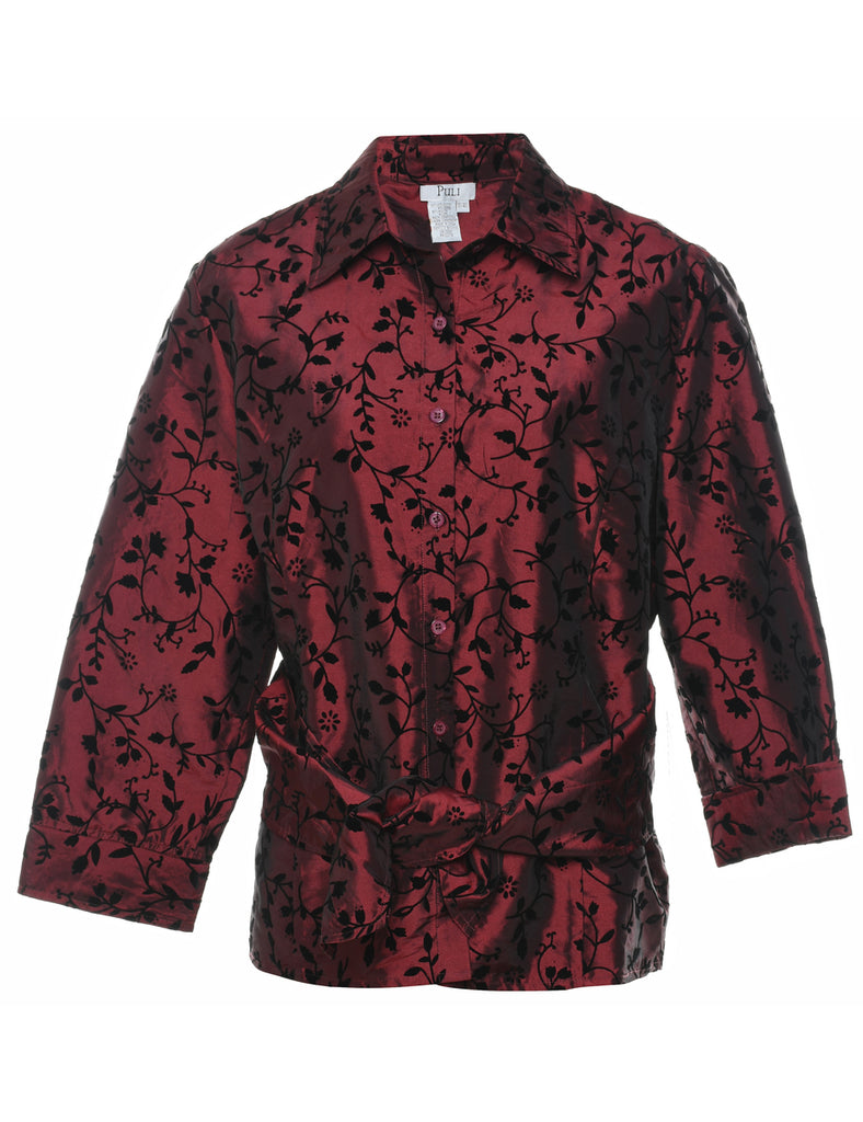 Puli Floral Black & Maroon Metallic Shirt - L