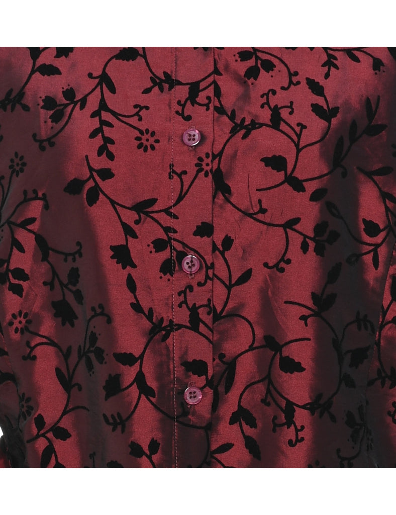 Puli Floral Black & Maroon Metallic Shirt - L