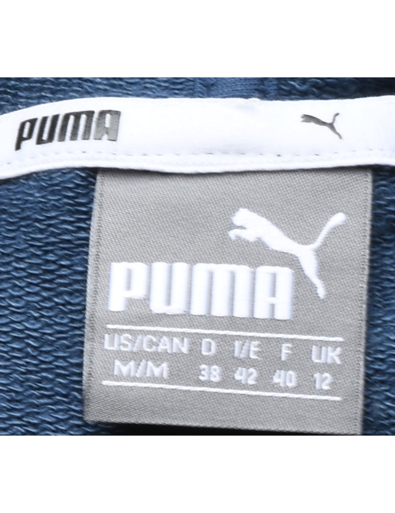 Puma Navy & White Cropped Hooded Sweatshirt - M