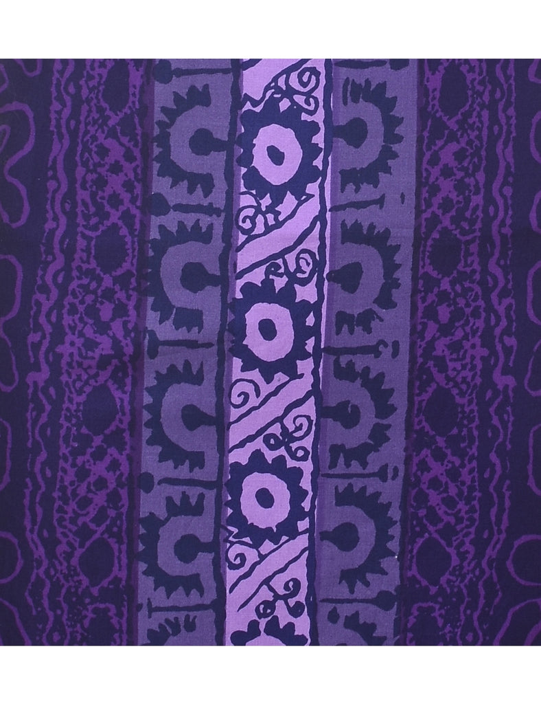 Purple 1970s Patterned Dress - S