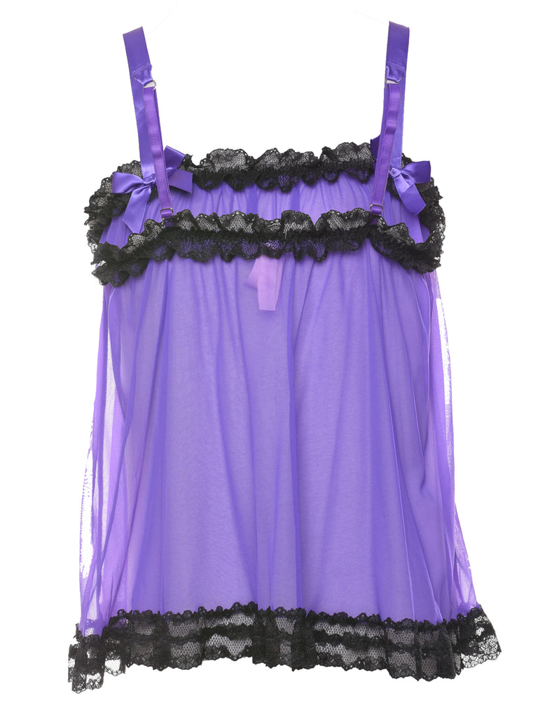 Purple & Black Contrast Sheer Lace Trim Babydoll - S