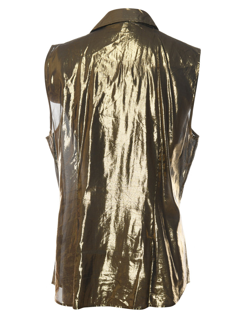 Ralph Lauren Frilly Gold Sleeveless Evening Blouse - L