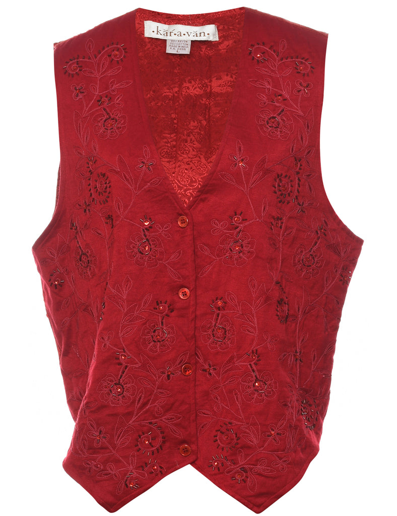 Red Beaded Waistcoat - L