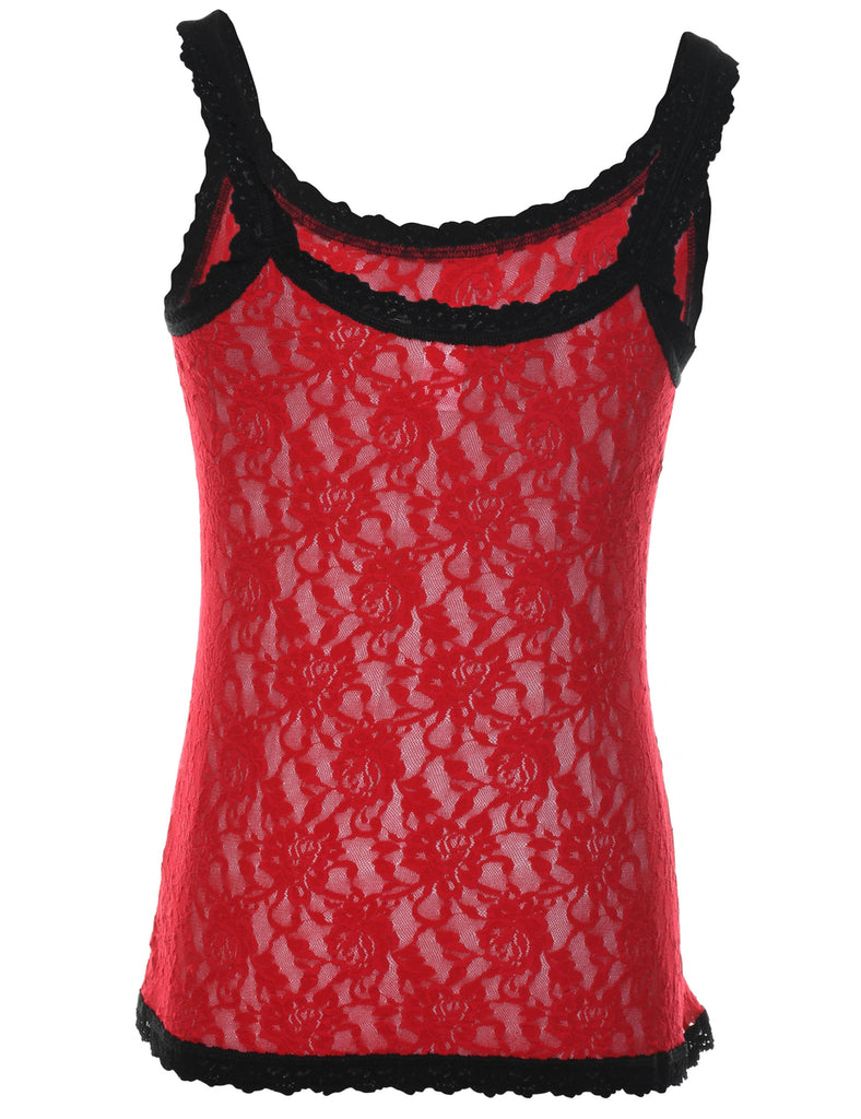 Red & Black Contrast Sheer Lace Vest - M