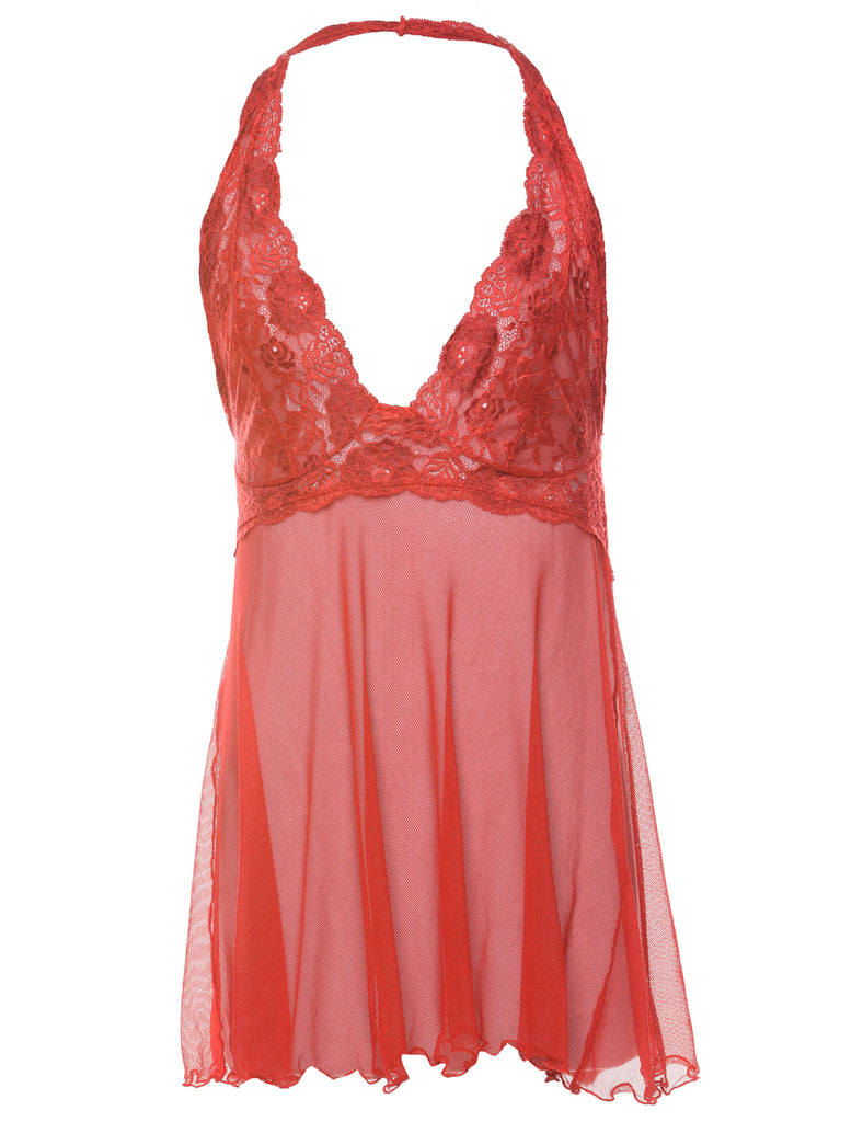 Red Classic Lace Halterneck Babydoll - S