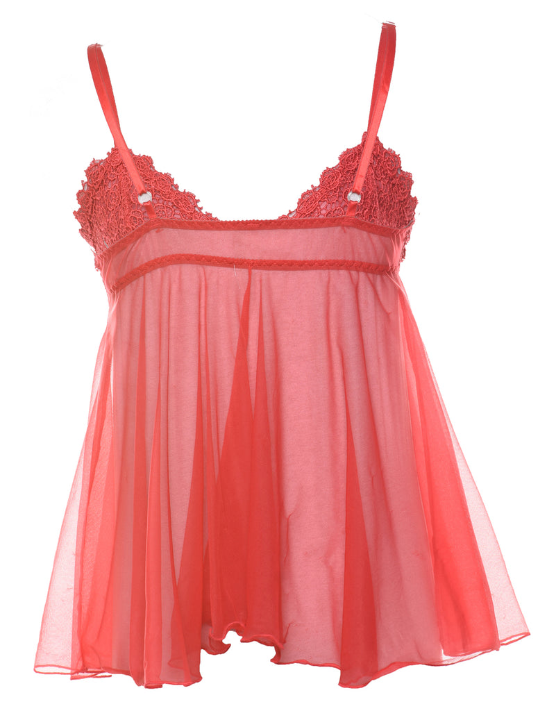 Red Classic Sheer Lace Babydoll - S