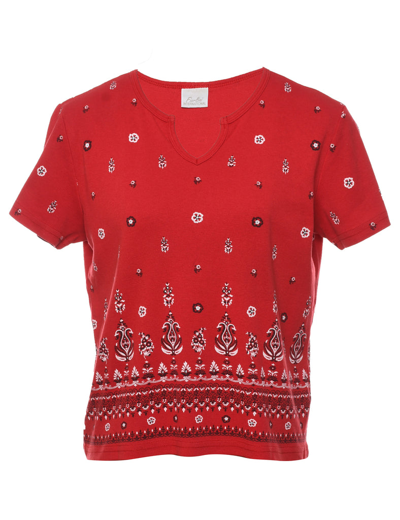 Red Floral Printed T-shirt - M