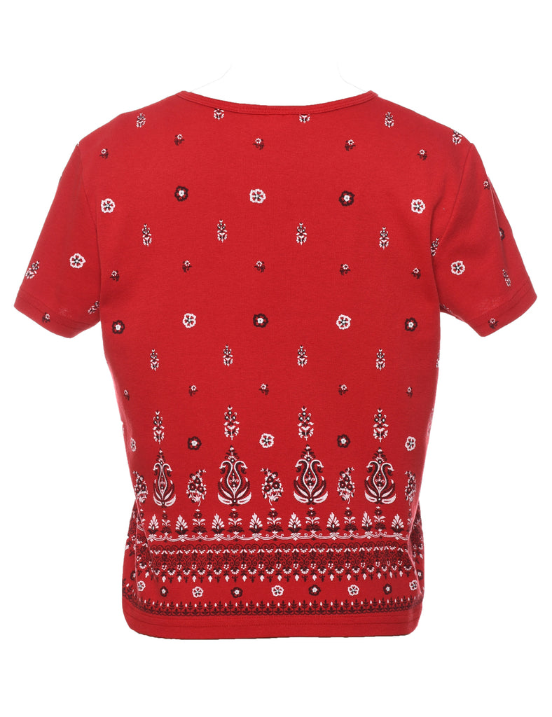 Red Floral Printed T-shirt - M