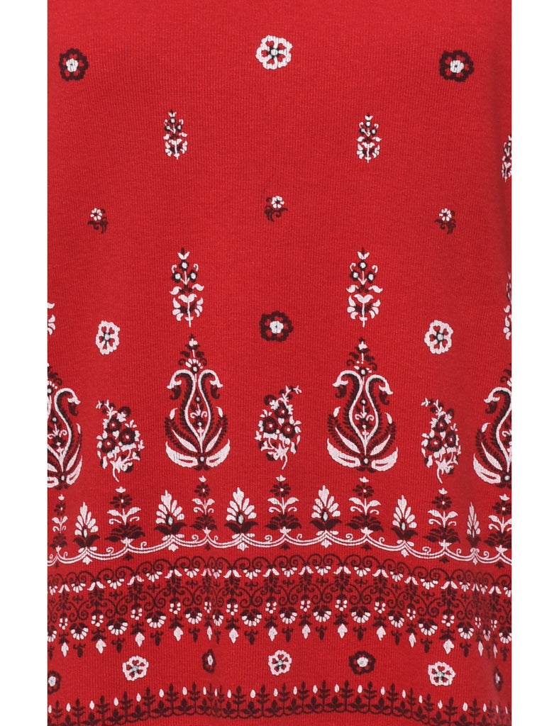 Red Floral Printed T-shirt - M