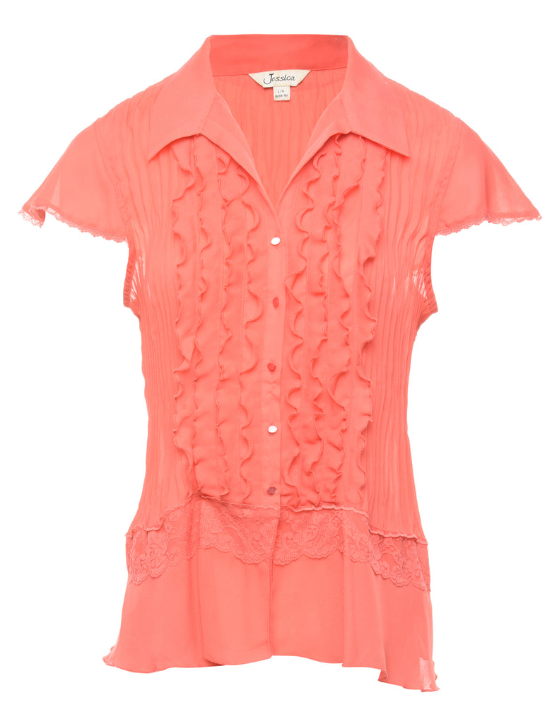 Red Frill Front Blouse - M