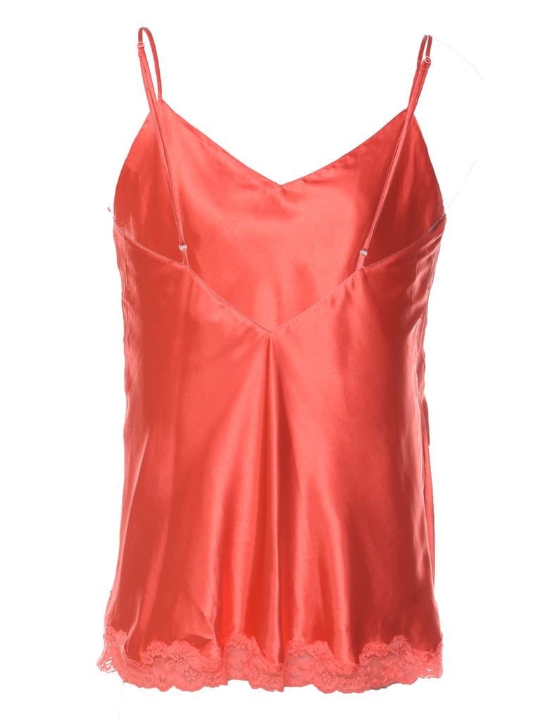 Red Lace Trim Silky Cami Top - M