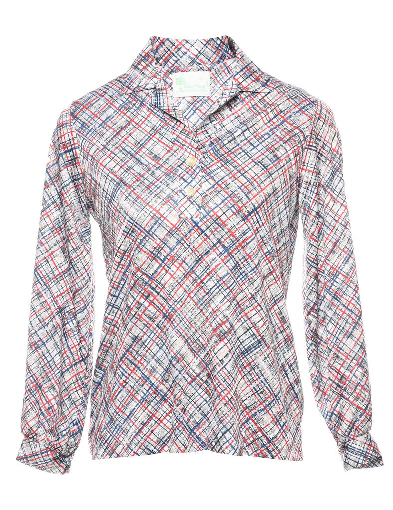 Red, Navy & White 1970s Checked Shirt - S