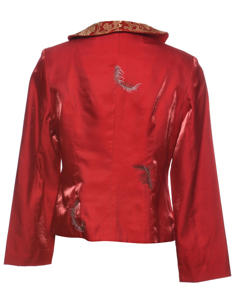 Red Sparkly Button-Front Traditional Evening Jacket - M