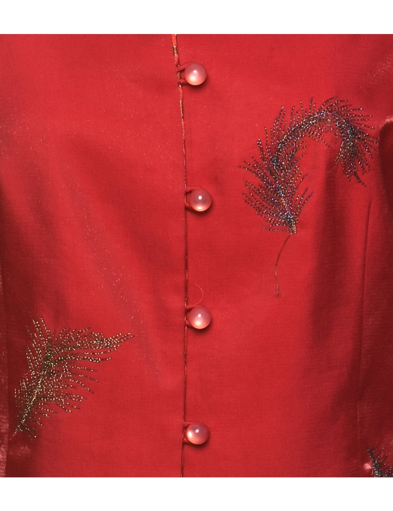 Red Sparkly Button-Front Traditional Evening Jacket - M