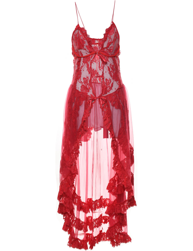 Red Tiered Sheer Slip Dress - M