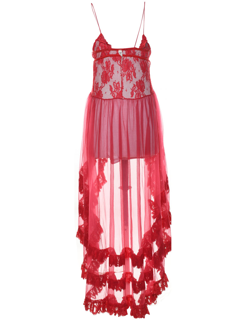 Red Tiered Sheer Slip Dress - M