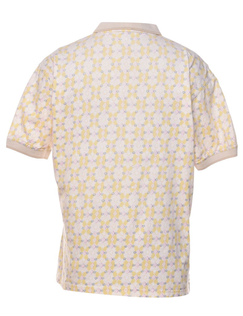 Reebok Light Yellow & Off-White Patterned Polo Shirt - M