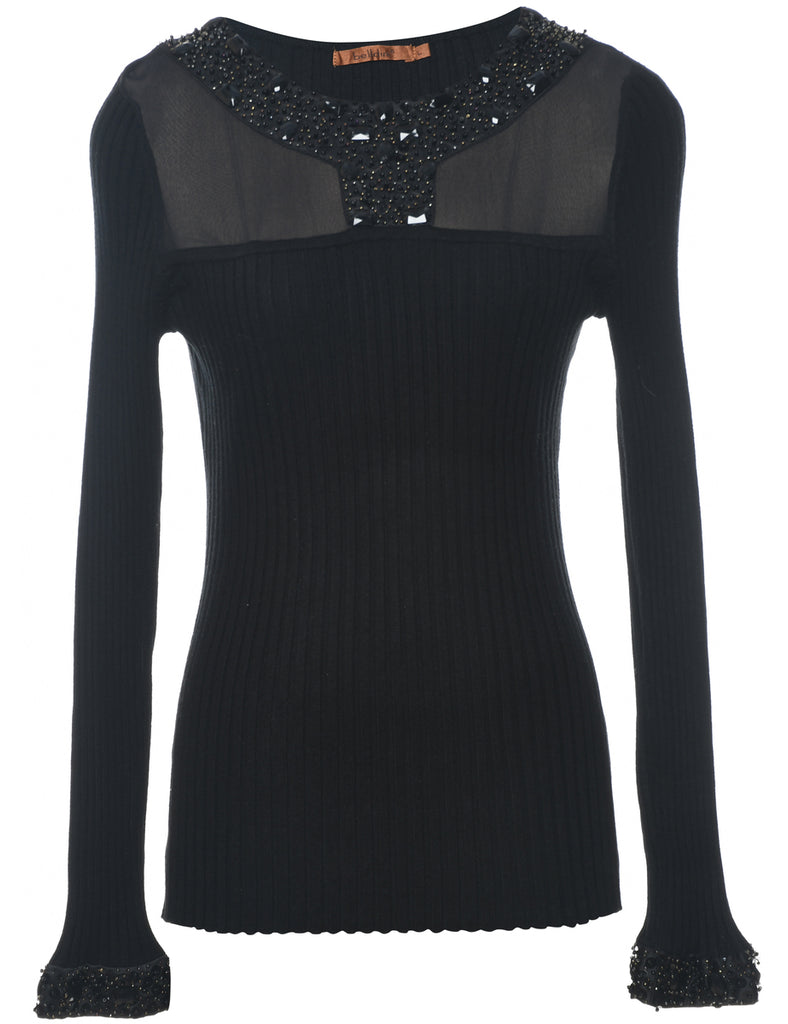 Ribbed Black Jumper - L