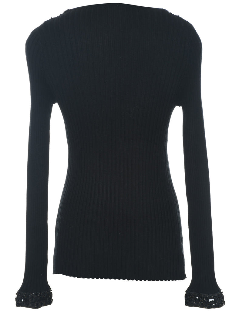 Ribbed Black Jumper - L