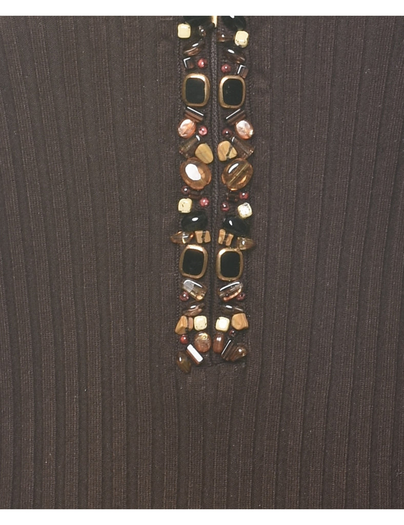 Ribbed Dark Brown Jumper - XL