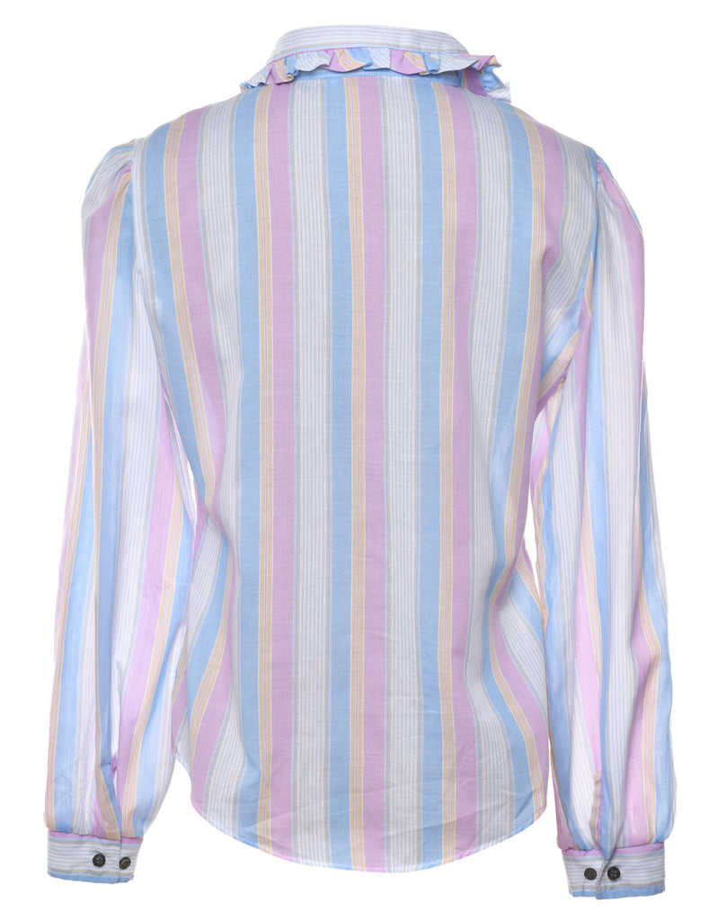 Ruffled Collar Striped Shirt - M