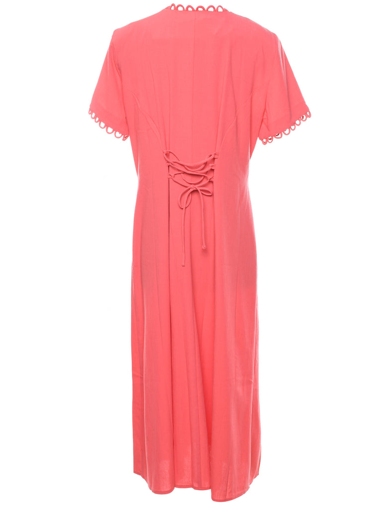 Salmon Pink Back Tie Maxi Dress - L