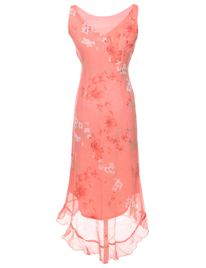 Salmon Pink Floral Print Dress - S