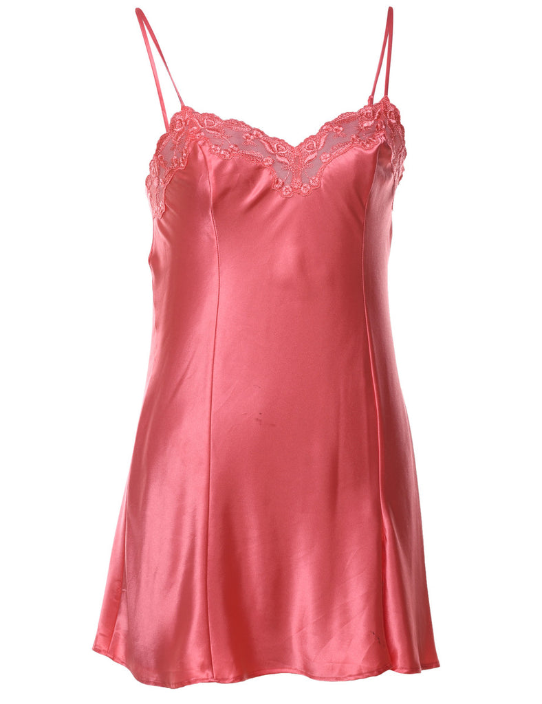 Salmon Pink Lace Trim Slip Dress - XS