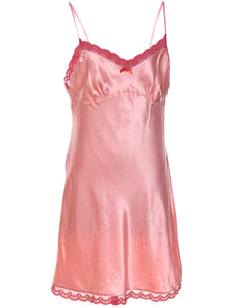 Salmon Pink & Magenta Lace Trim Slip Dress - L