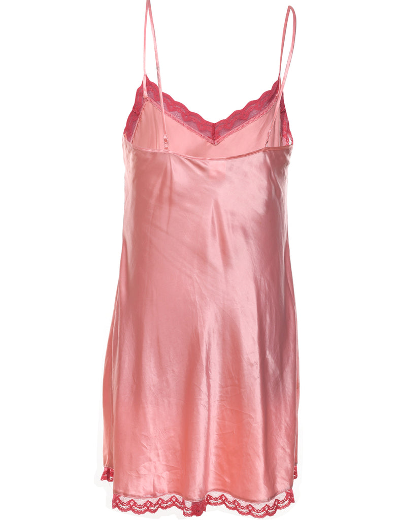 Salmon Pink & Magenta Lace Trim Slip Dress - L