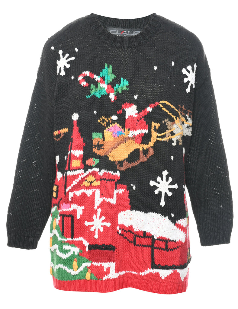 Santa Claus & Reindeer Christmas Jumper - M