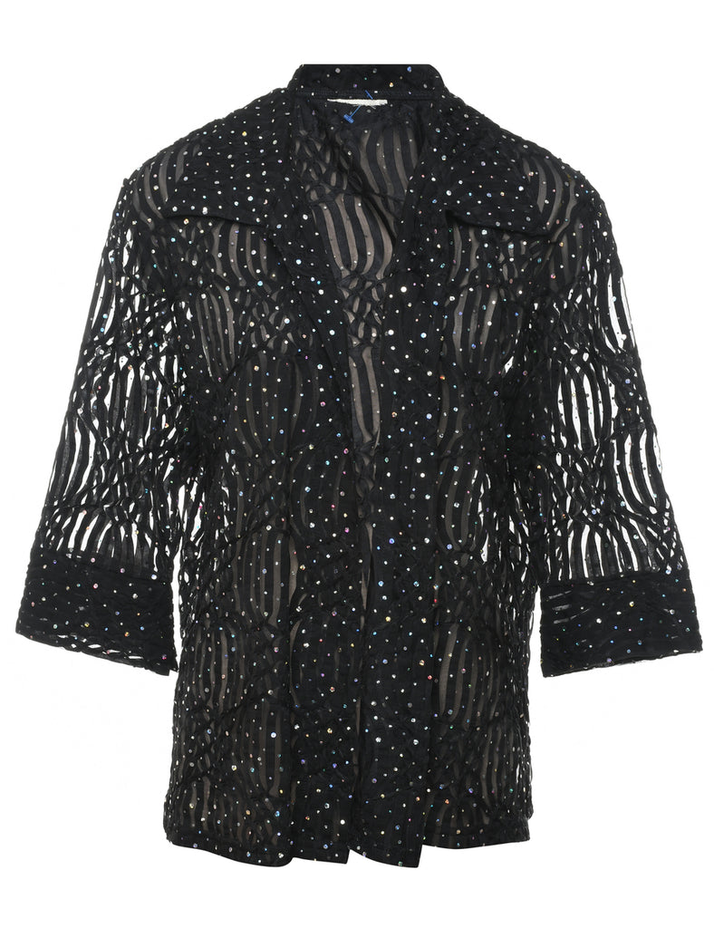 Sequined Black Embellished Evening Jacket - XL