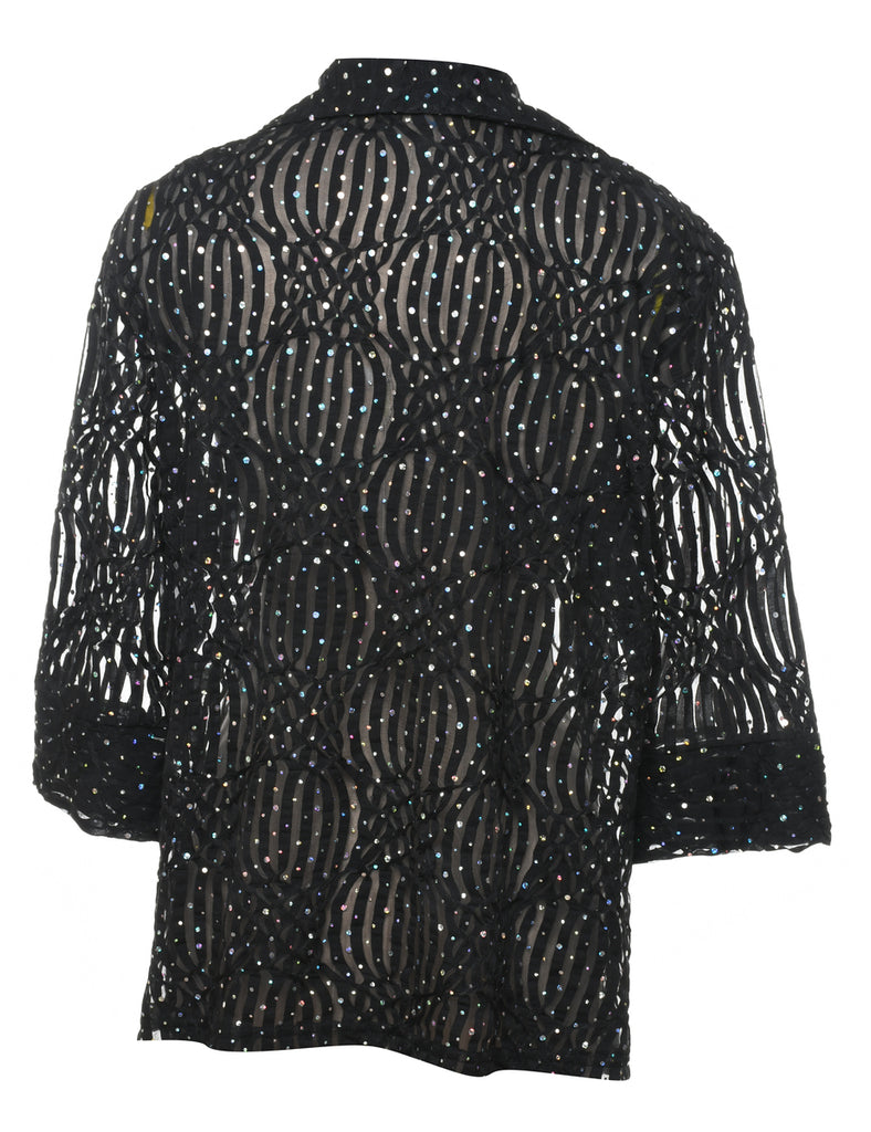 Sequined Black Embellished Evening Jacket - XL