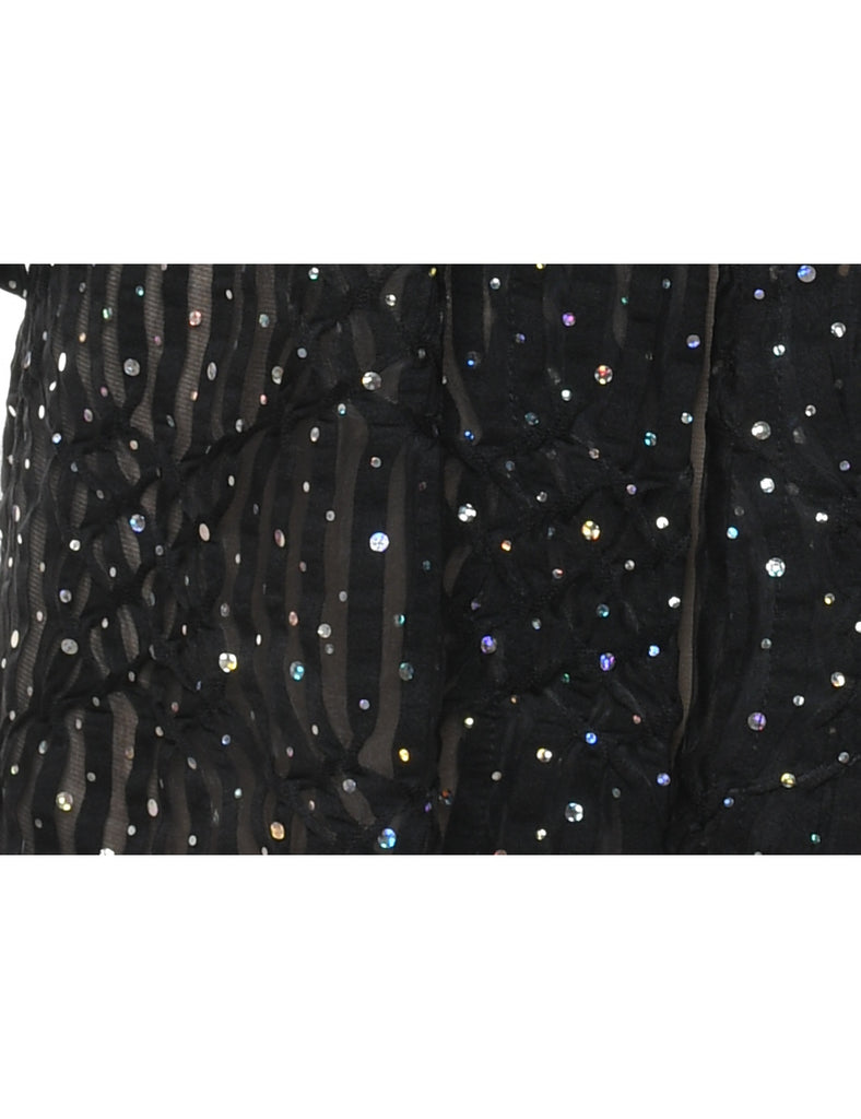 Sequined Black Embellished Evening Jacket - XL