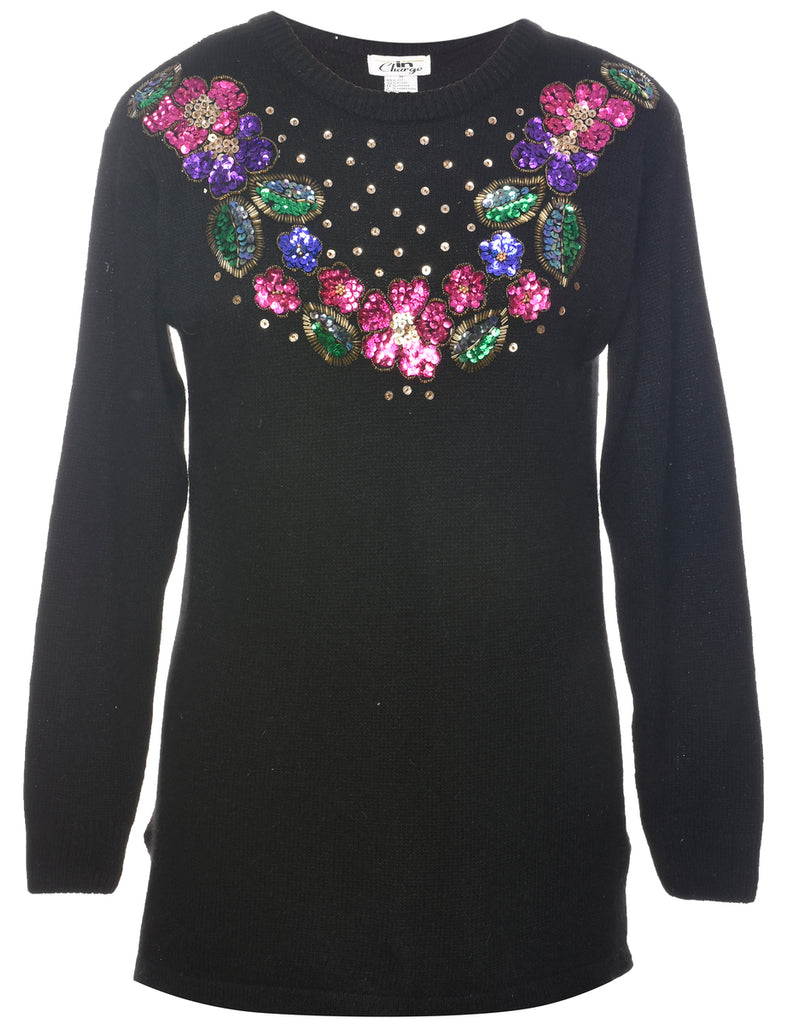 Sequined Black Jumper - M