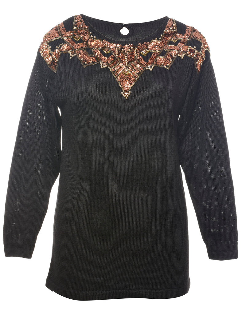 Sequined Black Jumper - S