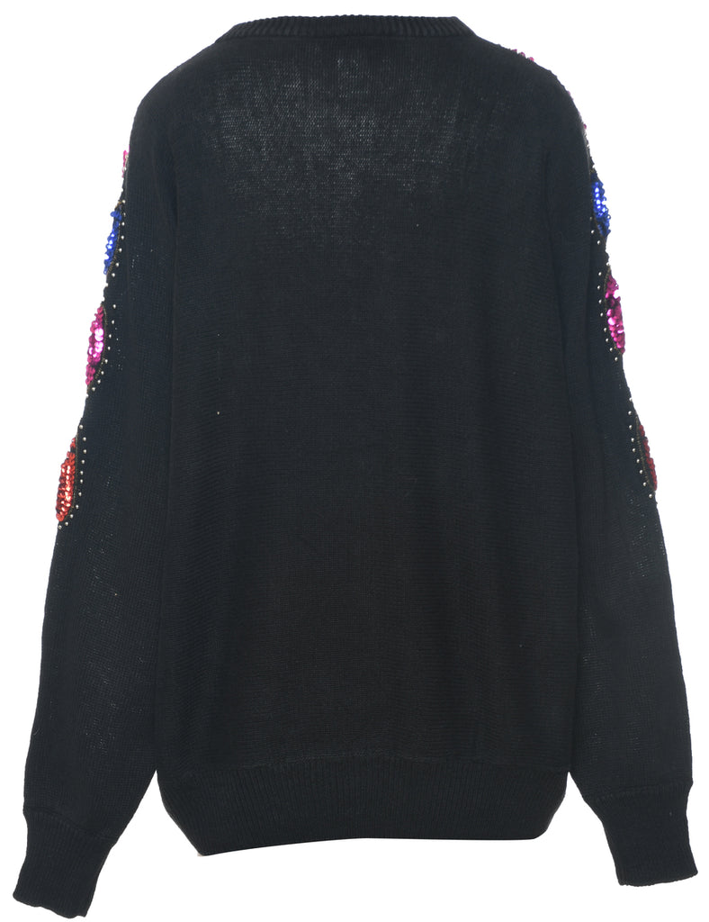 Sequined Black Jumper - L