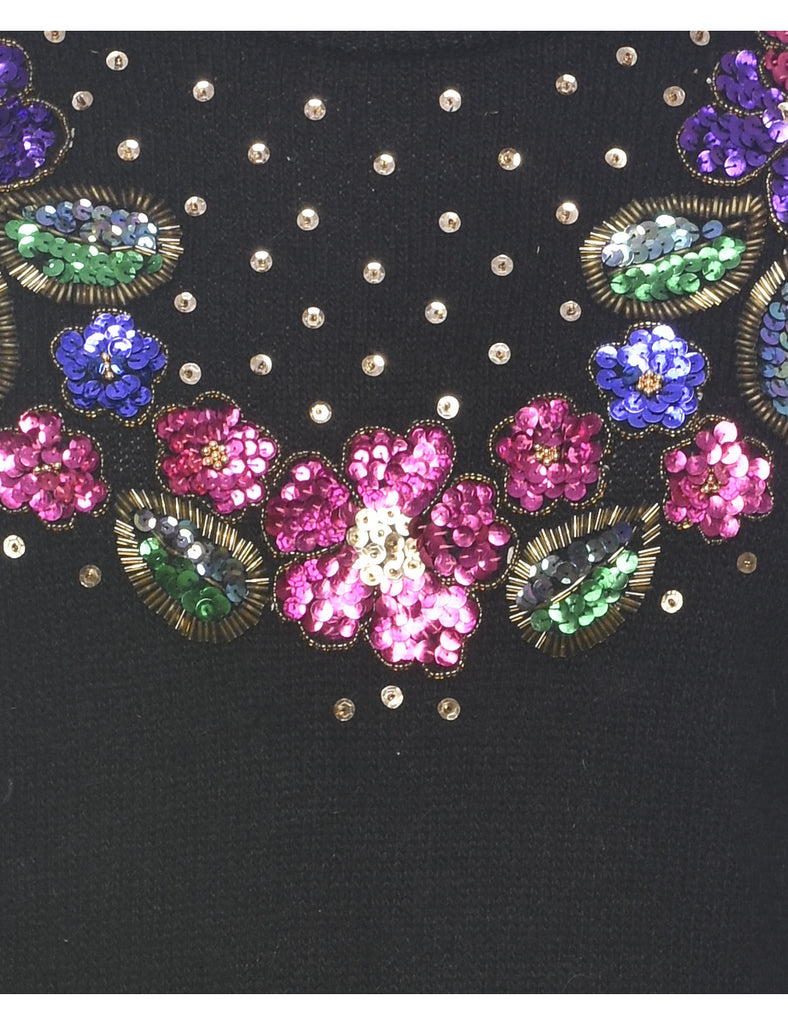 Sequined Black Jumper - M