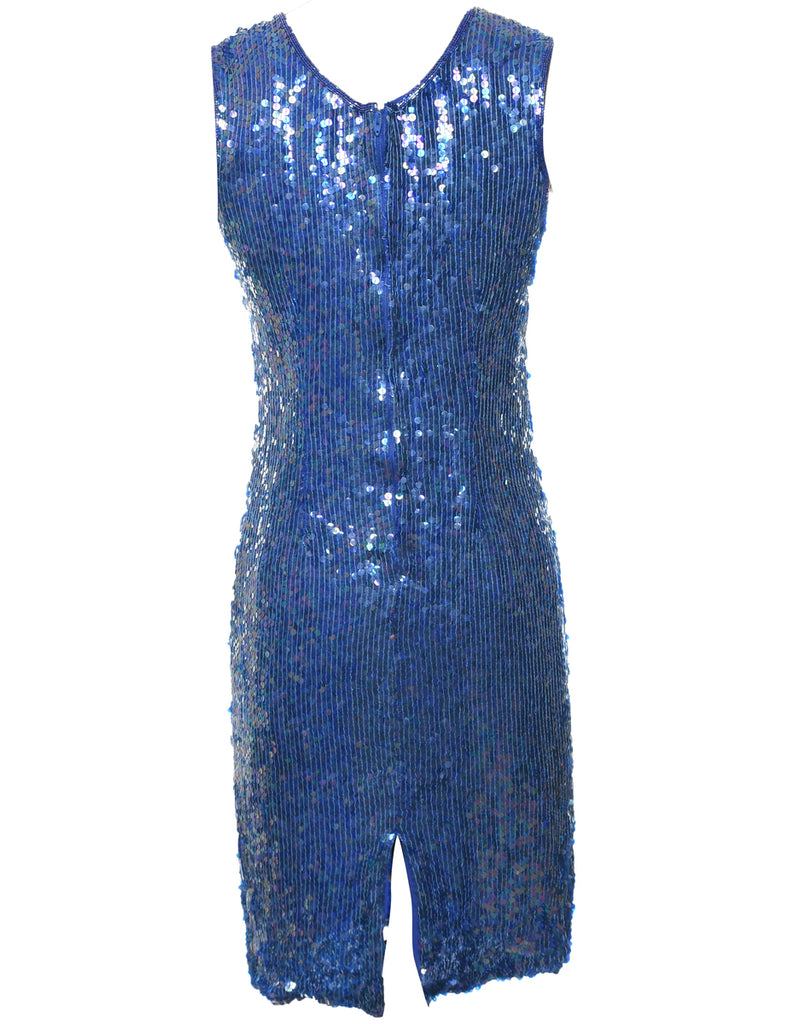 Sequined Blue Classic Evening Dress - M