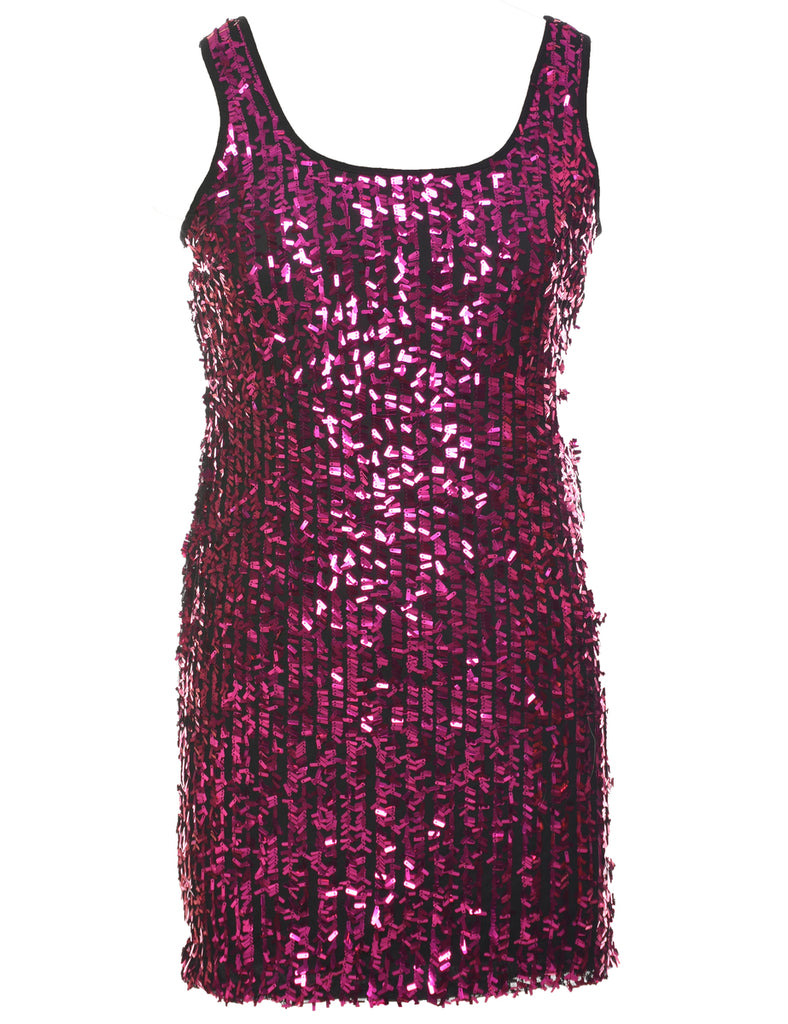 Sequined Hot Pink Party Dress - M