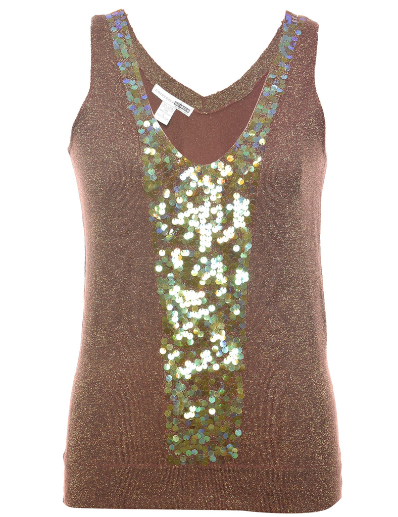 Sequined Lurex Thread Pattern Vest - L