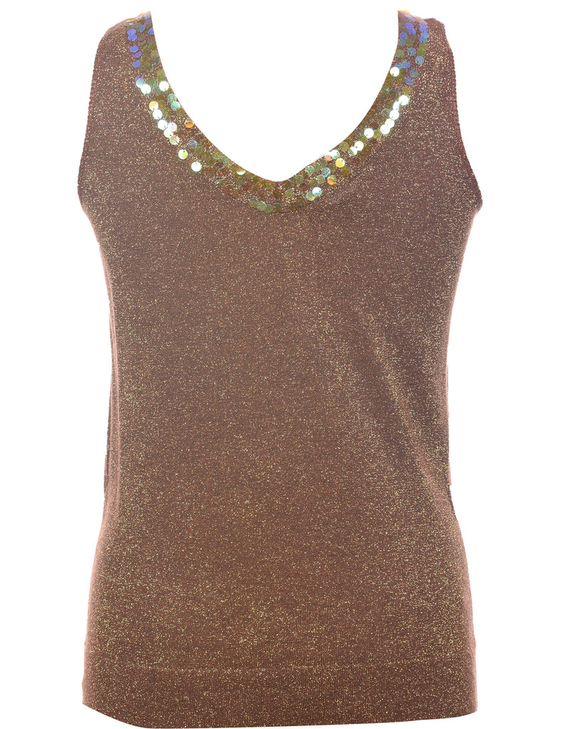 Sequined Lurex Thread Pattern Vest - L