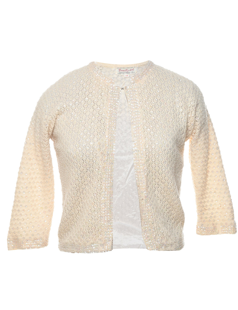 Sequined Off White Cardigan - S