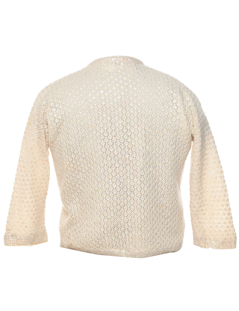 Sequined Off White Cardigan - S