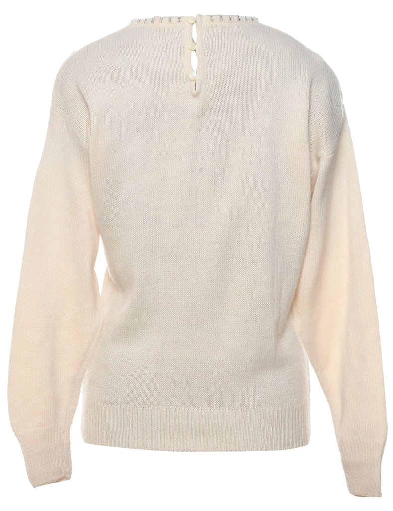 Sequined Off White Jumper - M