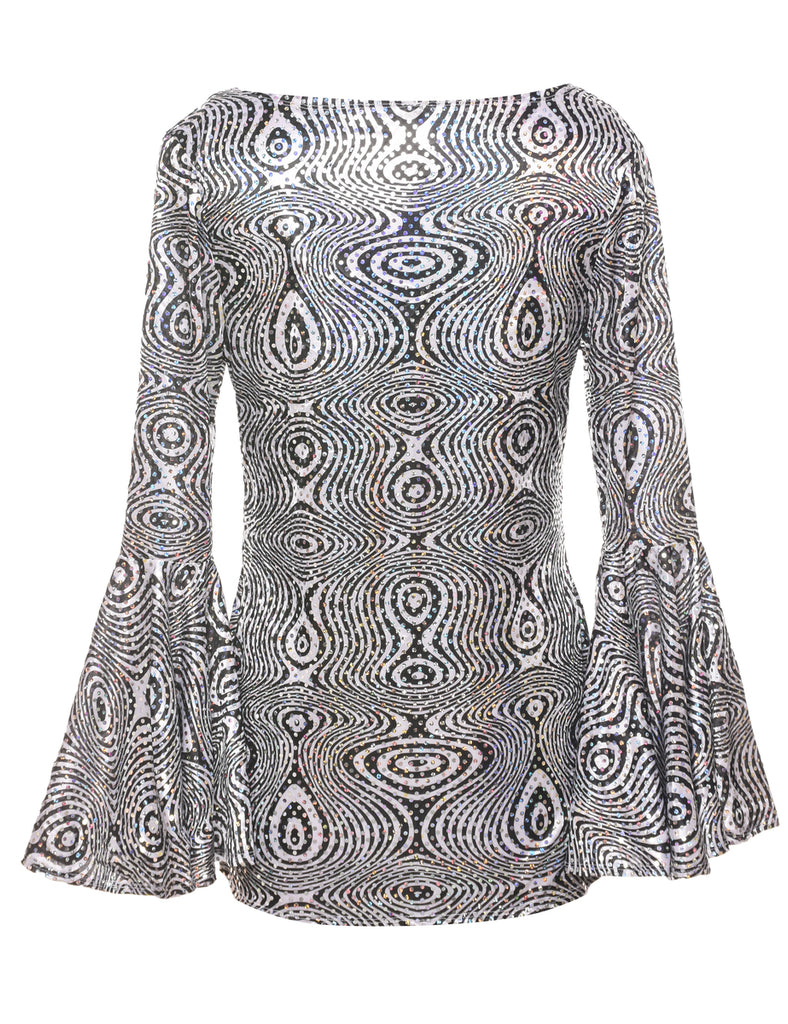 Sequined Silver Psychedelic Top - S